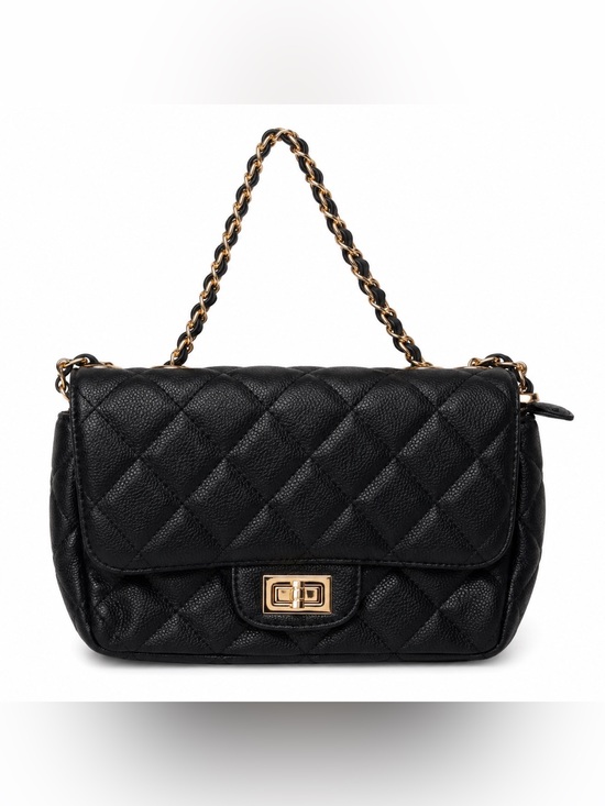 Handbags - Quilted Black Chain-Handle Shoulder Bag